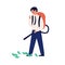 Happy businessman collect money use vacuum cleaner vector flat illustration. Successful male enjoying profit or income