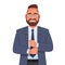 Happy businessman in glasses. Successful confident bearded man in a jacket, trousers, shirt and tie. Vector cartoon illustration