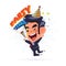 Happy businessman Happy and jumping with `Party Time text`. party popper. weekend party and successfully concept