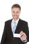 Happy Businessman Holding Visiting Card