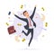 Happy businessman. Jumping proffesional successful young office manager male vector cartoon illustrations
