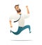 Happy businessman running. Man hurry or late. Cartoon vector illustration.