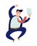 Happy businessman signed a contract. Jumping man. Vector illustration