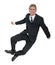 Happy Businessman With Smile Jumps, Clicks Heels Isolated