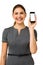 Happy Businesswoman Advertising Smart Phone