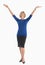 Happy Businesswoman With Arms Raised Over White Background