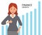 Happy businesswoman shows thumb up against the background of profit chart growth.