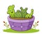 The happy cactus are planted on the bowl
