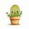 Happy Cactus Smiling In Pot - Vector Watercolor Illustration