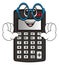 Happy calculator with hands in glasses