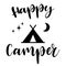 Happy Camper vector download. Mobile recreation. Happy Camper trailer in sketch silhouette style.