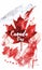 Happy Canada day background with watercolor splashes in flag colors and maple leaf. Grunge Canadian flag. Template for invitation