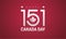 Happy Canada Day greeting card - Canada flag, maple leaf, 151 ye
