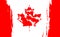 Happy Canada Day, july 1 holiday celebrate card. Maple leaf on flag made in brush stroke background.
