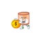 Happy candle in glass cartoon character with gold coin