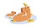 Happy capybara family. Cute capy mom and baby. Funny capibara mother and cub characters swimming, bathing, relaxing in