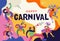 Happy Carnival, Brazil, South America Carnival with samba dancers and musicians. Festival and Circus event design with