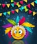 Happy Carnival Festive Banner, Smile Emoji with Headdress