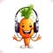 Happy carrot wearing headphone