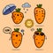 Happy carrots characters in cartoon style. Kawaii carrots collection.