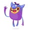 Happy cartoon alien. Halloween vector illustration of happy monster waving.