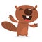 Happy cartoon beaver laughing. Brown beaver character. Vector illustration clipart. Big set of forest animals.