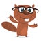 Happy cartoon beaver wearing eyeglasses. Brown beaver character. Vector illustration isolated.