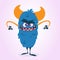 Happy cartoon bigfoot character. Vector illustration of funny blue hairy monster. Halloween design.