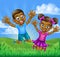 Happy Cartoon Black Kids Jumping