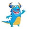 Happy cartoon blue monster mascot.