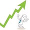 Happy cartoon businessman earnings growing graph