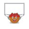 Happy cartoon character of tomato basket raised up board