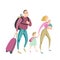 Happy cartoon family travel together.