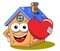 Happy Cartoon fanny house holding big heart isolated