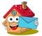Happy Cartoon fanny house holding envelope