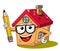 Happy Cartoon fanny house isolated glasses holding big pencil isolated