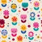 Happy cartoon flowers nature seamless pattern