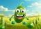 Happy cartoon of fresh peas running in a field with a big smile. AI generative