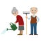 Happy cartoon gardeners grandparents