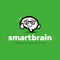 Happy cartoon geek brain mascot logo. Smart Brain Logo design template. Generate idea. Brainstorming logotype concept icon.