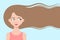 Happy cartoon girl with long flowing hair