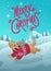 Happy Cartoon Golden Retriever Puppy Playing in the Winter Christmas