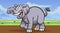 Happy cartoon gray elephant walking on a savanna background