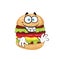 Happy cartoon illustration of triple burger