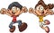 Happy cartoon kids excited and jumping