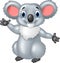 Happy cartoon koala waving hand on white background