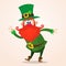 Happy cartoon leprechaun dancing. Vector clip art illustration.