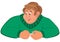 Happy cartoon man torso in green sweater elbows on top