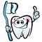 Happy cartoon molar tooth character holding dental toothbrush wi