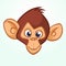 Happy cartoon monkey head. Vector icon of chimpanzee. Design for sticker, icon or emblem.